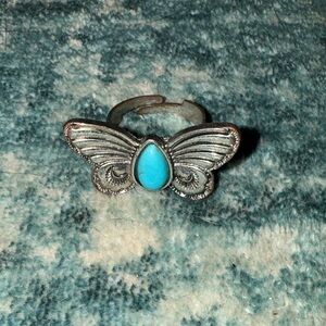 Silver Butterfly Ring with Turquoise Stone